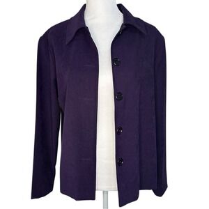 Briggs New York Womens Purple Jacket Size Petite M Career Casual Collared Open